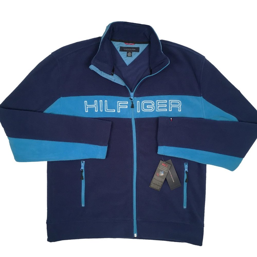 NEW Vintage Tommy Hilfiger Fleece Pullover Jacket Blue & Light Blue Big Hilfiger